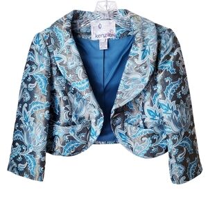 Vintage Kenzie Blue Brocade Crop Jacket